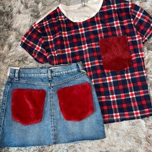 Zara - Red faux fur pocket skirt set